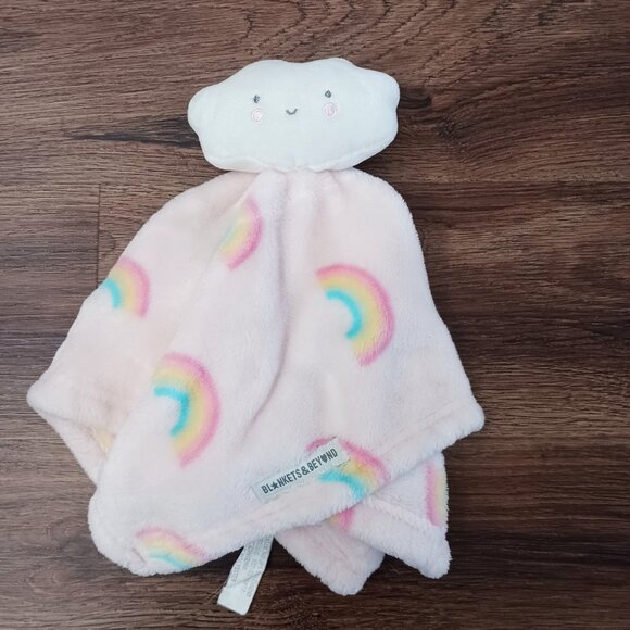 Blankets and Beyond Lovey Pink Rainbows White Cloud Plush Baby Security Blanket - Picture 2 of 5